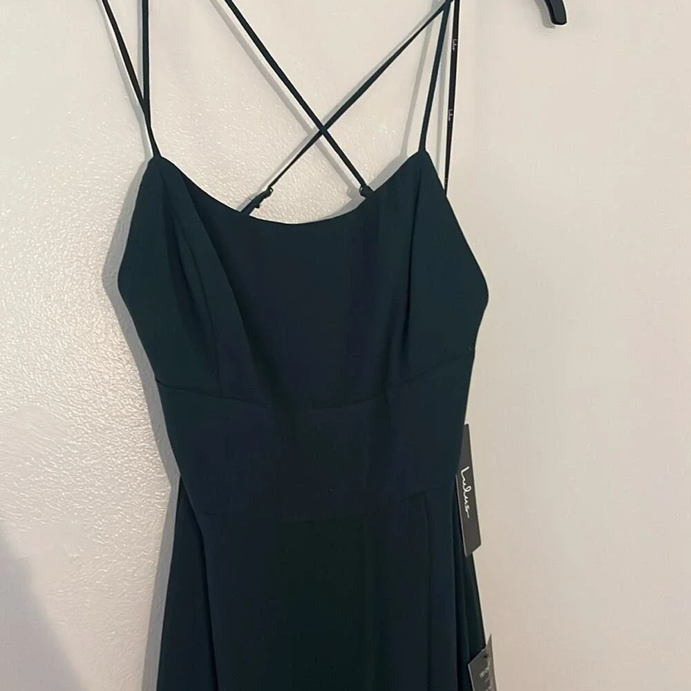 Lulus Dreamy Romance Forest Green Crossover Spaghetti Strap High Slit Maxi Dress